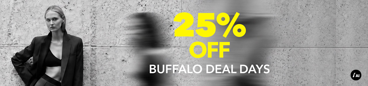 Buffalo Deal Days banner with model and 25% off promotion