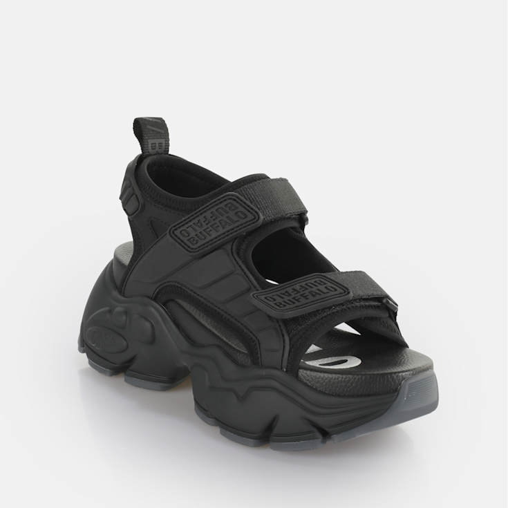Buffalo London◆Buffalo Binary Trackサンダル◆ブラック Buy Buffalo Binary Track in black in the BUFFALO® Shop