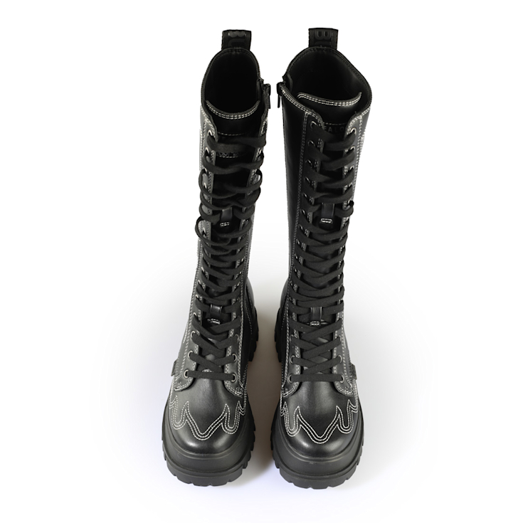 Buffalo Aspha On high leg lace up boots in black | ASOS