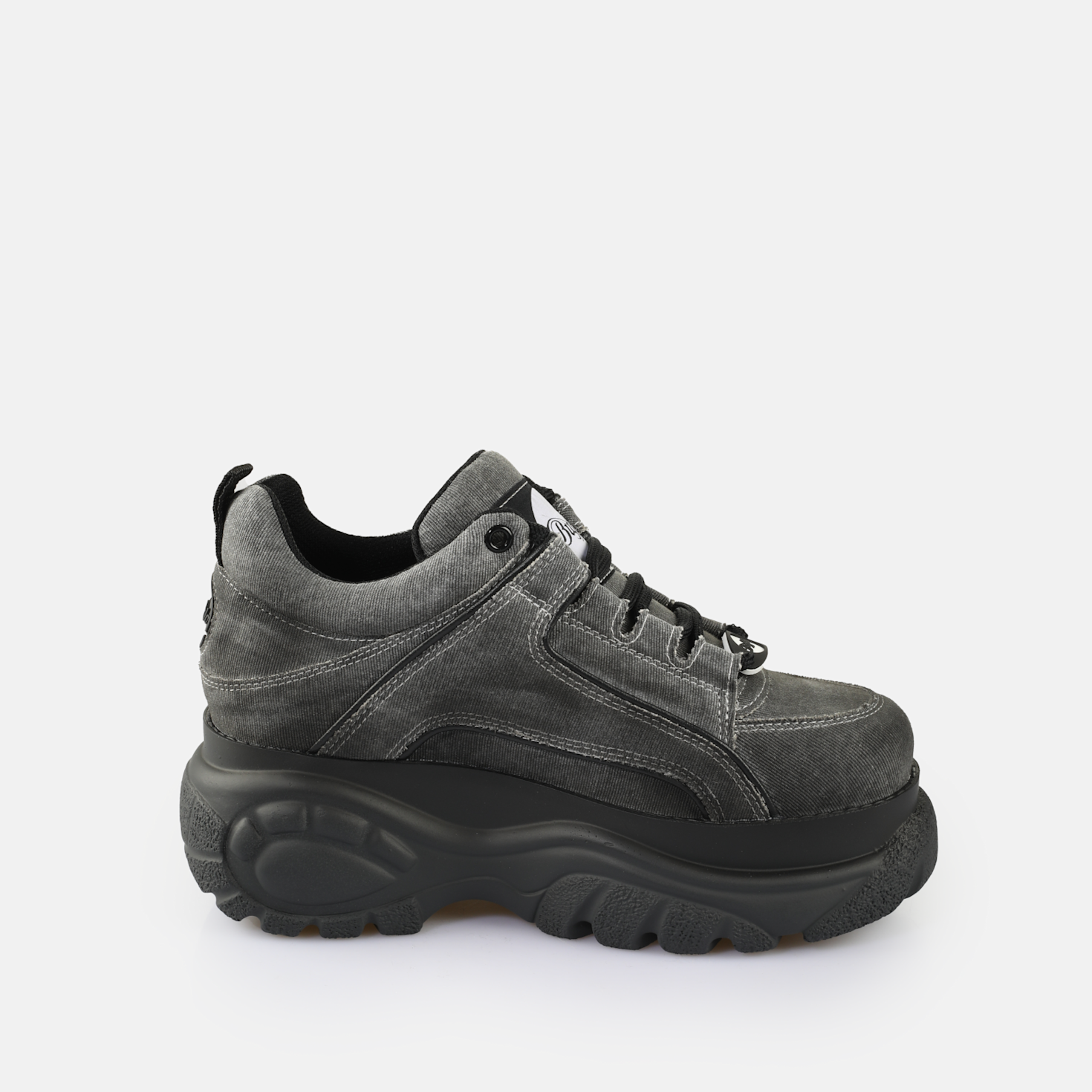 レア　Buffalo London ブラック Buffalo London Trainer in Snake Print Leather - Size UK4 Eur