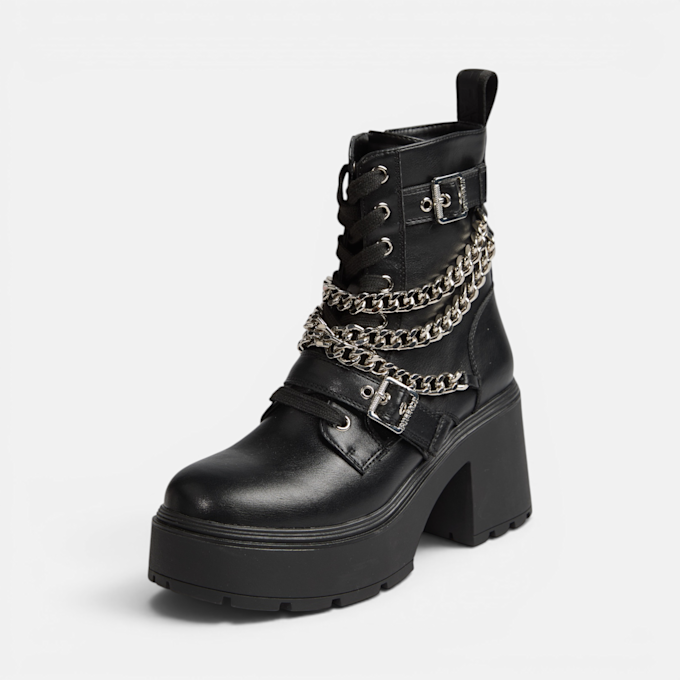 Buffalo MILA LACE UP CHAIN MID - VEGAN NAPPA negro 104638 2
