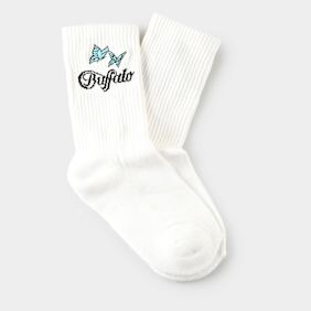 Buffalo Butterfly Embroidery Calcetines blanco