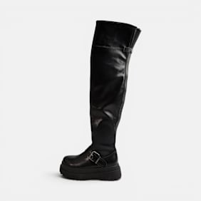 Buffalo PLUTO BIKER OVERKNEE - VEGAN NAPPA negro