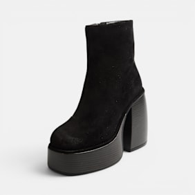 Buffalo HEART BOOTIE STACK - VEGAN SUEDE Schwarz